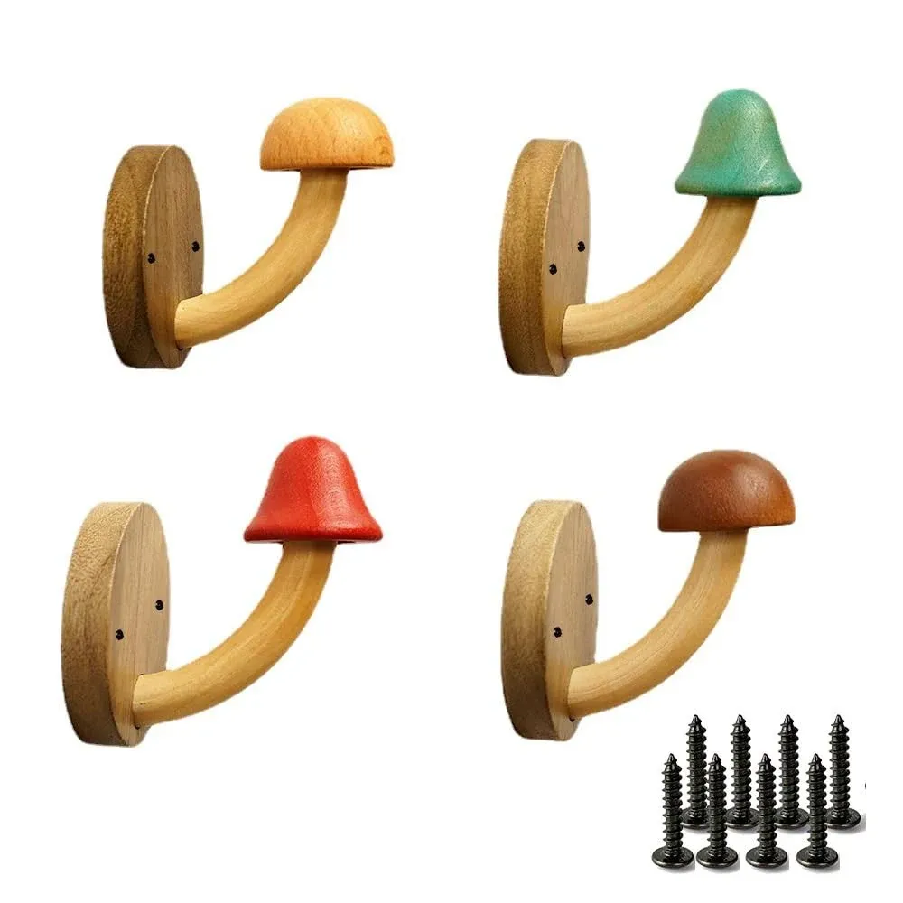 Auntzyj Wooden Mushroom Coat Hooks