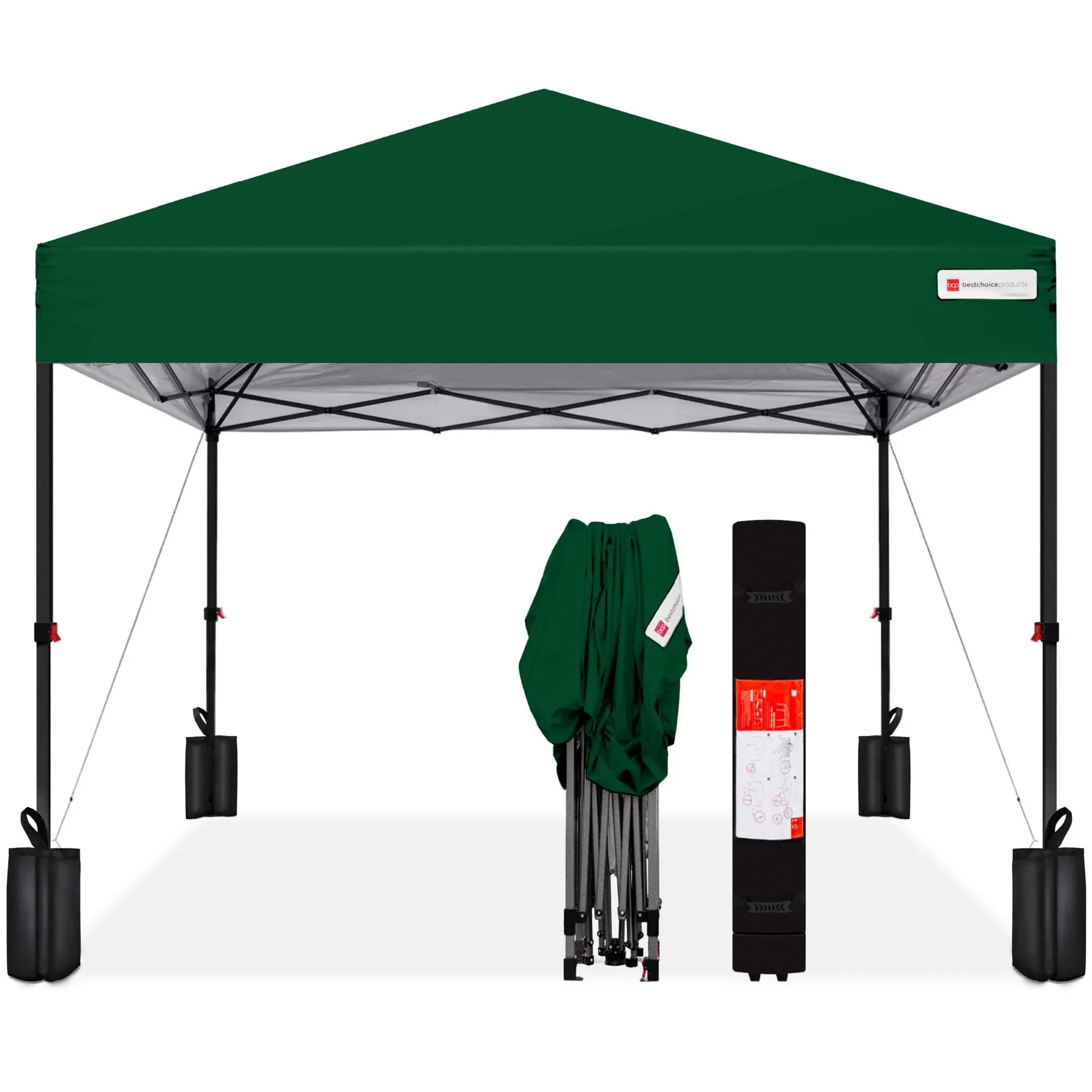 Best Choice Products 8x8ft Easy Setup Pop Up Canopy w/ 1-Button Setup, Wheeled Case, 4 Weight Bags - Forest Green