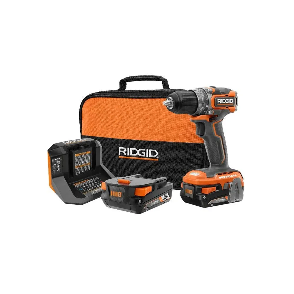 Ridgid R8701K 18V Brushless Subcompact Cordless 1/2 in. Drill Driver Kit with (2) 2.0 Ah Battery, Charger and Bag