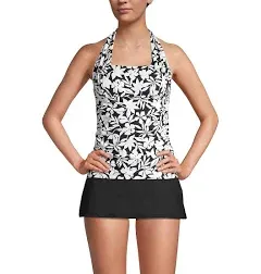 Land&#x27;s End Women&#x27;s Square Neck Halter Tankini Top in Black Havana Floral Sz 14