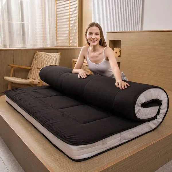 Japanese Floor Mattress, Japanese Futon Mattress Foldable Mattress, Twin Black