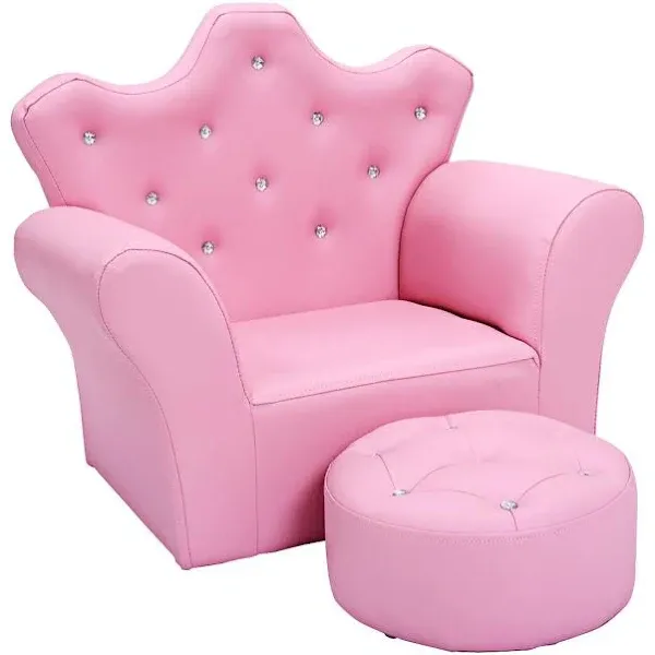 Costway Pink Kids Sofa Armrest Chair Couch Children Toddler Birthday Gift w/ Ottoman