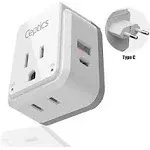 Ceptics Europe Plug Adapter, 20W PD & QC, Safe Dual USB & USB-C 3.1A - 2 USA Outlet - Compact & Powerful - Use Euro, Greece, Italy, Switzerland,