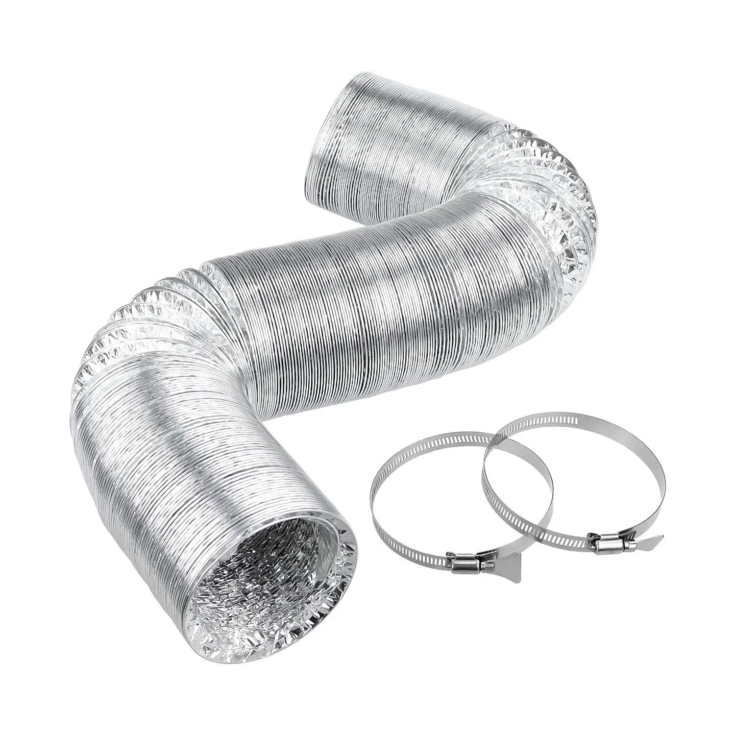 Cenipar Dryer Vent Hose 4 inch Ducting Vent Hose Flexible Aluminum Foil Non-Insulated (4 inch 10 feet) with 2 Clamps