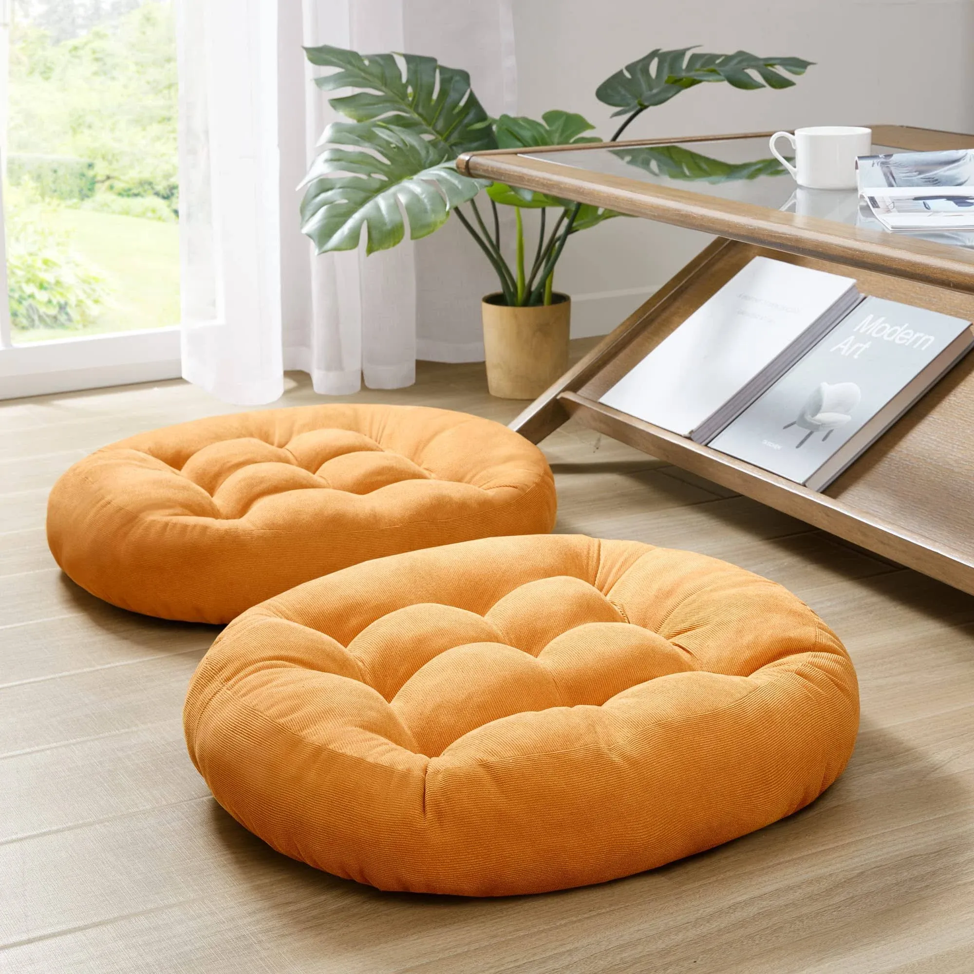 Floor Cushion Pillow Set of 2, Round Large Pillows Seating for Adults