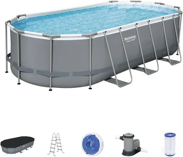 Bestway 18' x 9' x 48 inch Oval Above Ground Outdoor Swimming Pool Set