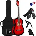 Best Choice Products 38in Beginner Acoustic Guitar Starter Kit w/ Case Strap Digital Tuner Pick Strings Red Burst