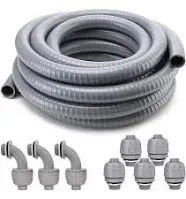 Liquid-Tight Conduit and Connector Kit, Flexible Non-Metallic Electrical 3/4Inch