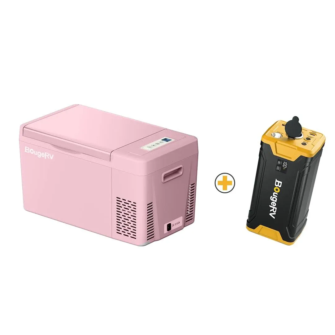 BougeRV 12V 23 Quart Colorful Pink Portable Fridge Fridge with Battery