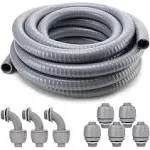 Liquid-Tight Conduit And Connector Kit, Flexible Non-Metallic Electrical 3/4Inch 25Ft Conduit, Wit