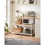 Industrial Kitchen Island with 3 Shelves Oak Color + White / 23.6"D x 47.2"W x 35.4"H