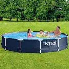 Intex 28211ST 12-foot x 30-inch Frame Round 6 Person Outdoor Backyard Above Ground Swimming Pool Kit with Filter Cartridge Pump & Protective Canopy