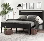 Sha CERLIN 14 inch Queen Size Metal Platform Bed Frame with Wooden Headboard and Footboard, Mattress Foundation, No Box Spring Needed, Large Under