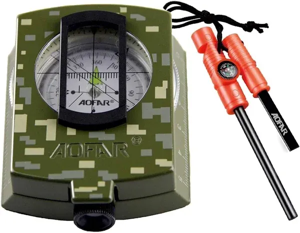 AOFAR Military Compass AF 4074 Hiking,Lensatic Sighting Waterproof,Durable,Inclinometer for Camping,Boy Scount