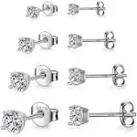 925 Sterling Silver Stud earrings Set | White Gold Plated Hypoallergenic Stud Earrings | Cubic Zirconia Stud Earrings for Women (2mm,3mm,4mm,5mm,6mm,7mm) 8 CZ colors options