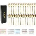 24 Pieces Gold Forks and Spoons Flatware Set for 12, KITWARE Stainless Steel Silverware Colored Tableware for Home Kitchen, Outdoor, Camping, BBQ, Lunch Box