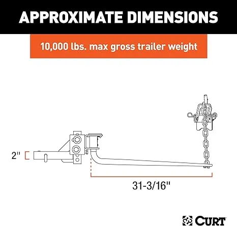 CURT 17052 Round Bar Weight Distribution Hitch with Integrated Lubrication, Up to 10K, 2-Inch Shank