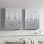 Glimmer 100% Hand Brush Heavy Textured Glitz Embellished Canvas 2 Piece Set Silver