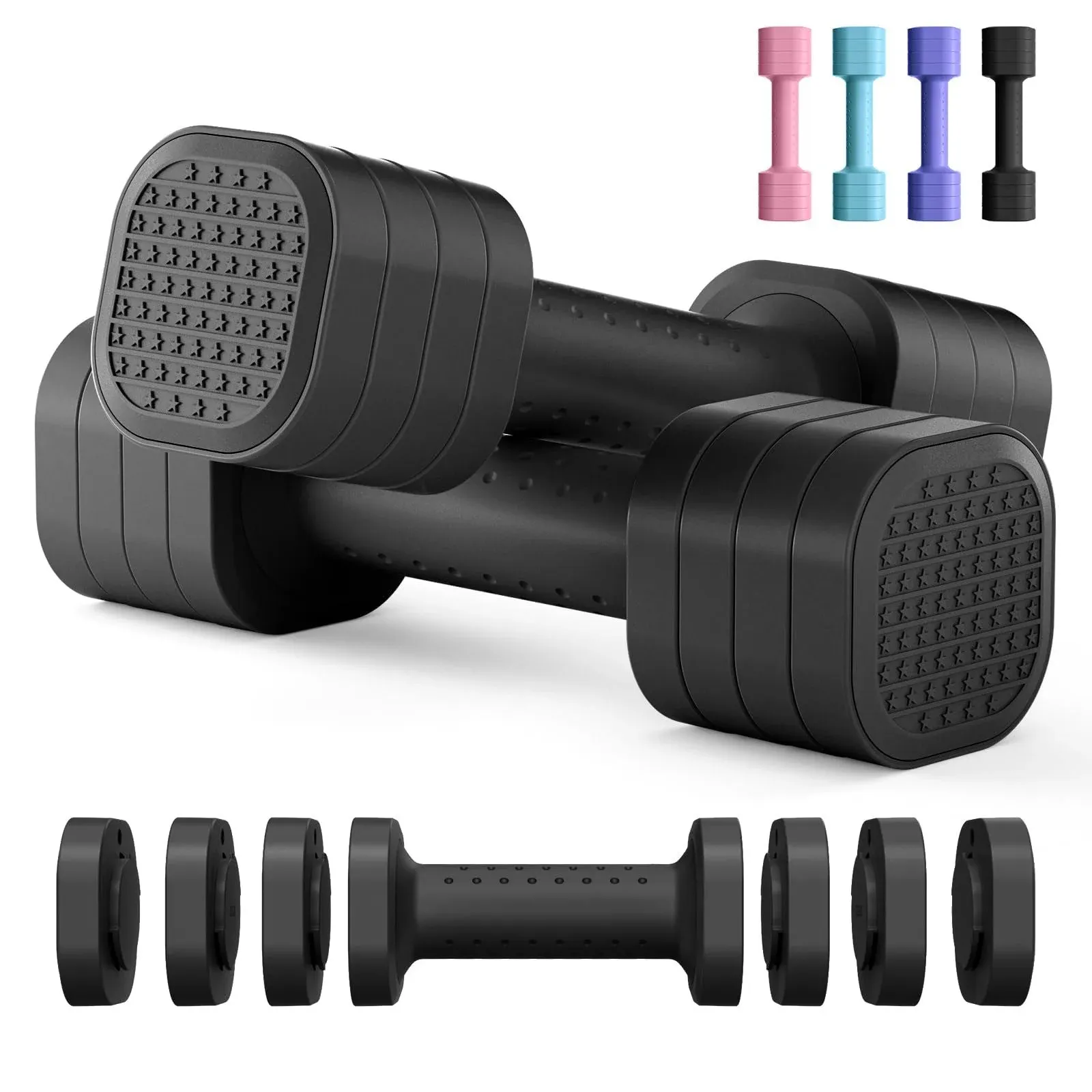 Adjustable Dumbbell Set of 2, 4 in 1 Free Weights Dumbbells Set for Women, 5lb Dumbbells Set of 2, Each 2lb 3lb 4lb 5lb with TPU Soft Rubber Handle