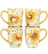 Certified International Sunflowers Forever 14 oz. Mugs, Set of 4