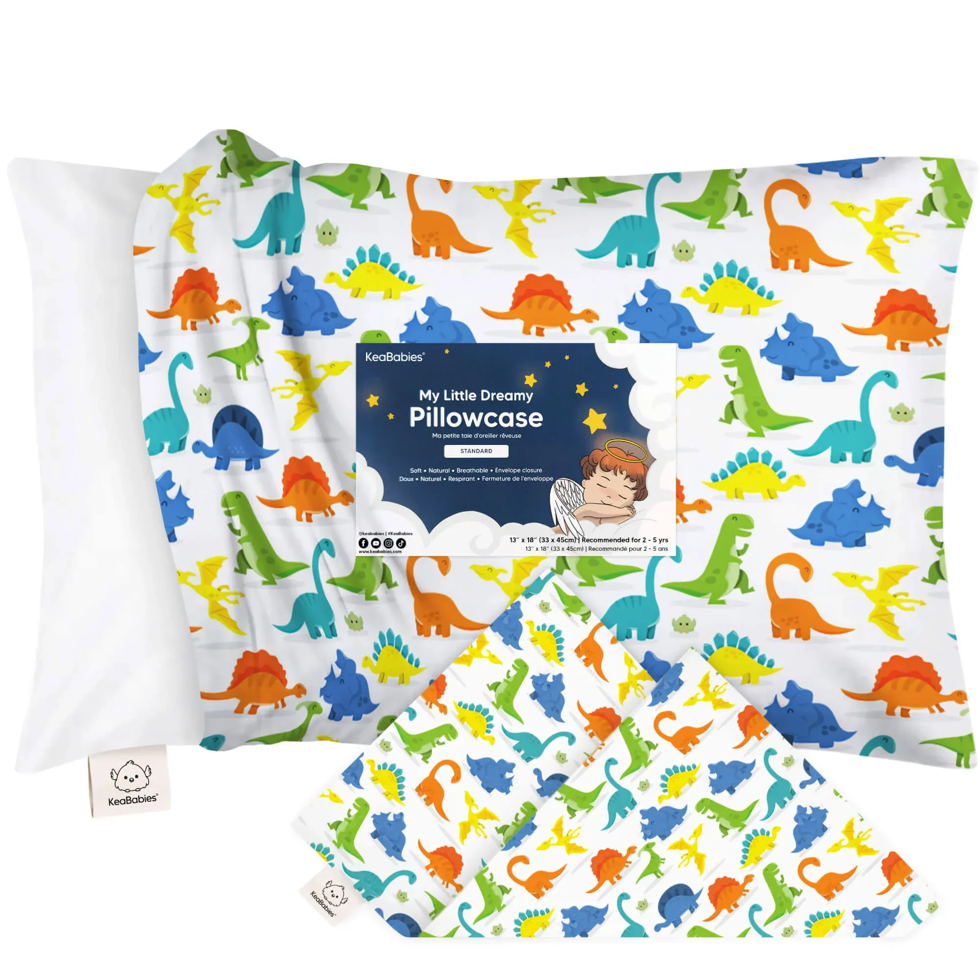 KeaBabies Printed Toddler Pillowcase 13X18" Happy Dino