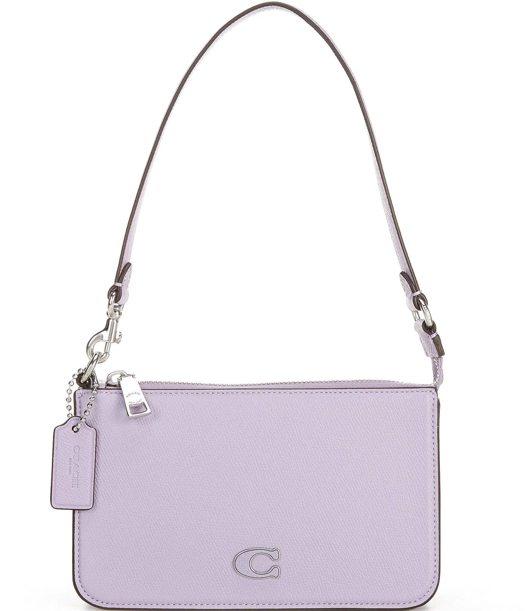 Coach Pebbled Leather Pouch Silver Tone Shoulder Bag - Soft Purple