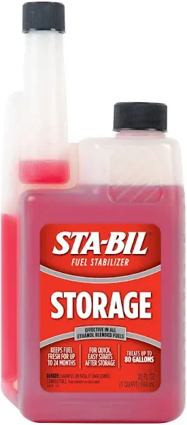 STA-BIL Storage Fuel Stabilizer - Keeps Fuel Fresh for 24 Months - Prevents Corrosion - Gasoline Treatment That Protects Fuel System - Fuel Saver - Treats 80 Gallons - 32 Fl. Oz. (22287) (Pack of 2)