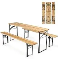 3 Pcs Folding Wooden Picnic Table Bench Set