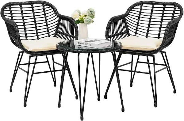 Tappio 3 Piece Outdoor Wicker Furniture Patio Bistro Set