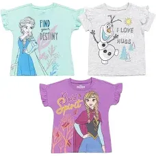 Disney Frozen Princess Anna Elsa Girls 3 Pack T-Shirts Toddler to Big Kid