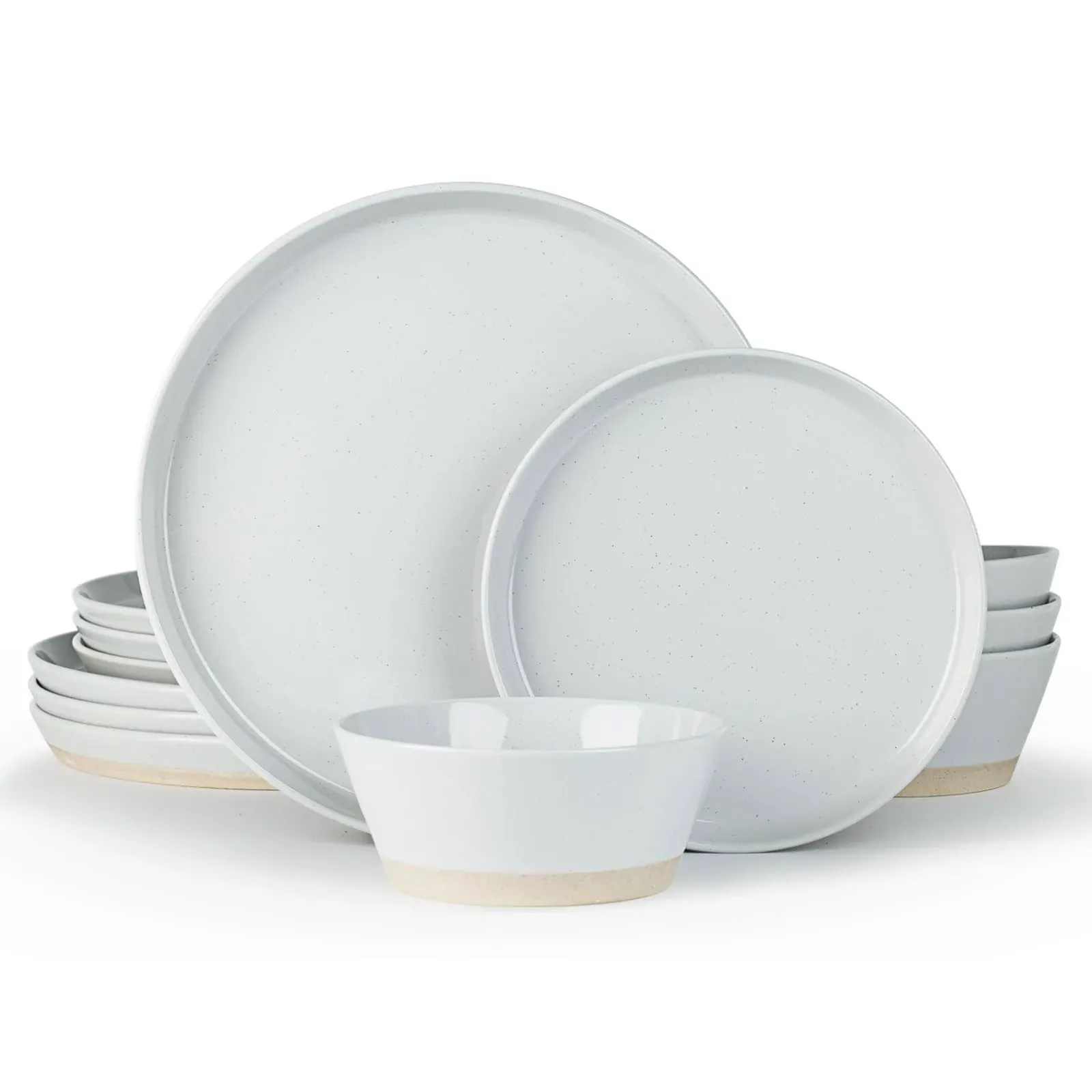  Saturn Dinnerware Sets, 12 Piece Dish Set, Plates and Bowls 12pcs Light Gray