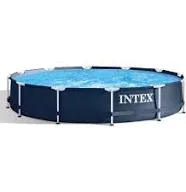 Intex Metal Frame 12 Foot x 30 Inch Round Above Ground Outdoor Backyard Swimming Pool with 530 GPH Filter Cartridge Pump, Navy