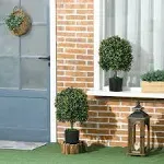 HOMCOM Set of 2 1.7ft/20.75" Artificial Ball Boxwood Topiary Trees with Fruit and Plant Pot, Indoor Outdoor Fake Plants - Green