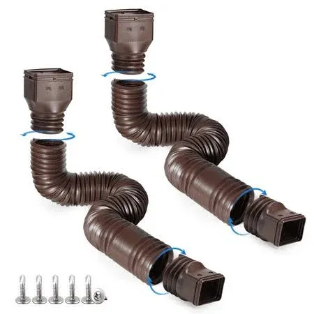 Plusgutter Brown 2-Pack Rain Gutter Downspout Extensions Flexible, Drain Downspo