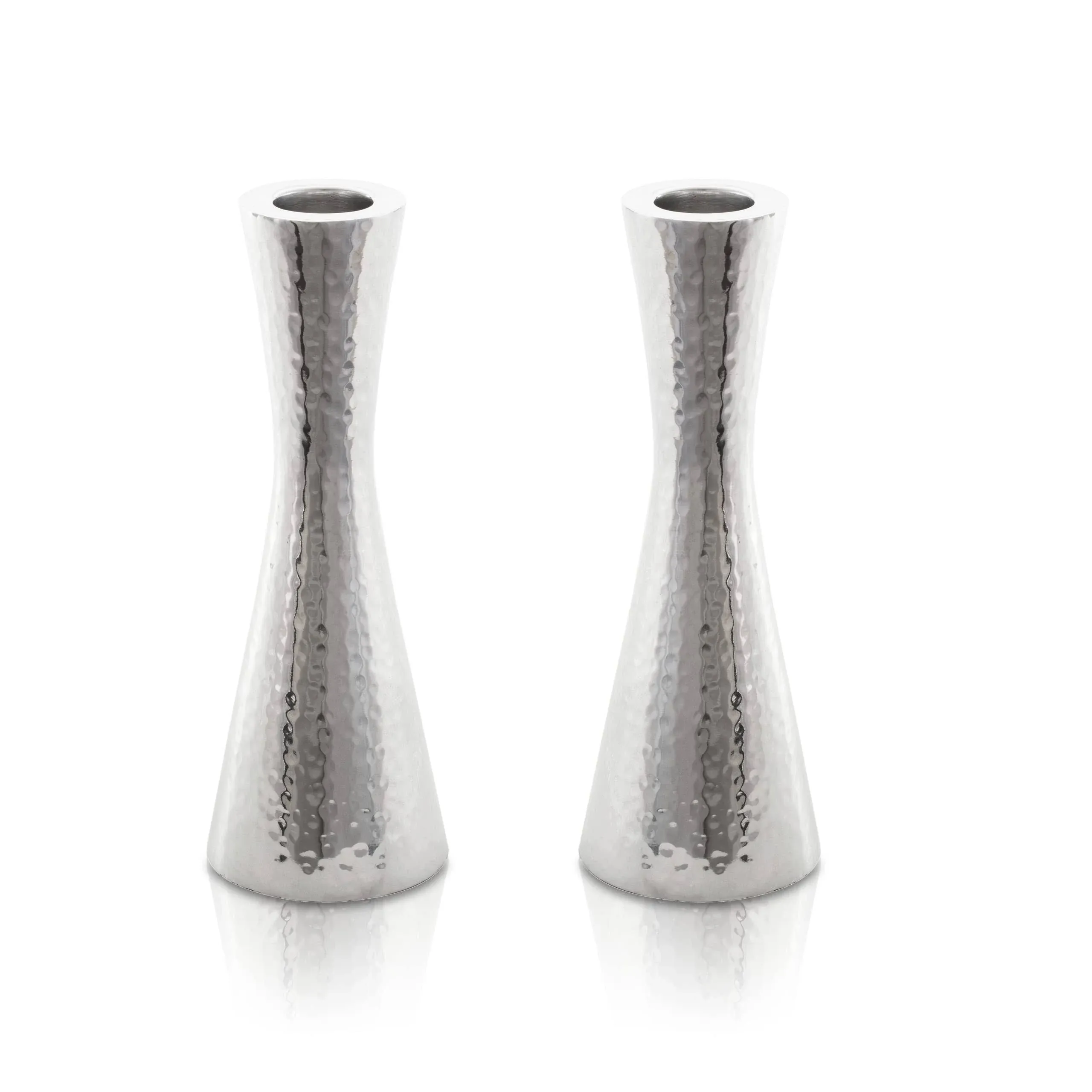 Yair Emanuel Modern Hammered Pillar Candle Holders | Shabbat Candlestick Holders | Minimal Tapered Design (Small 4.3" CX-1)