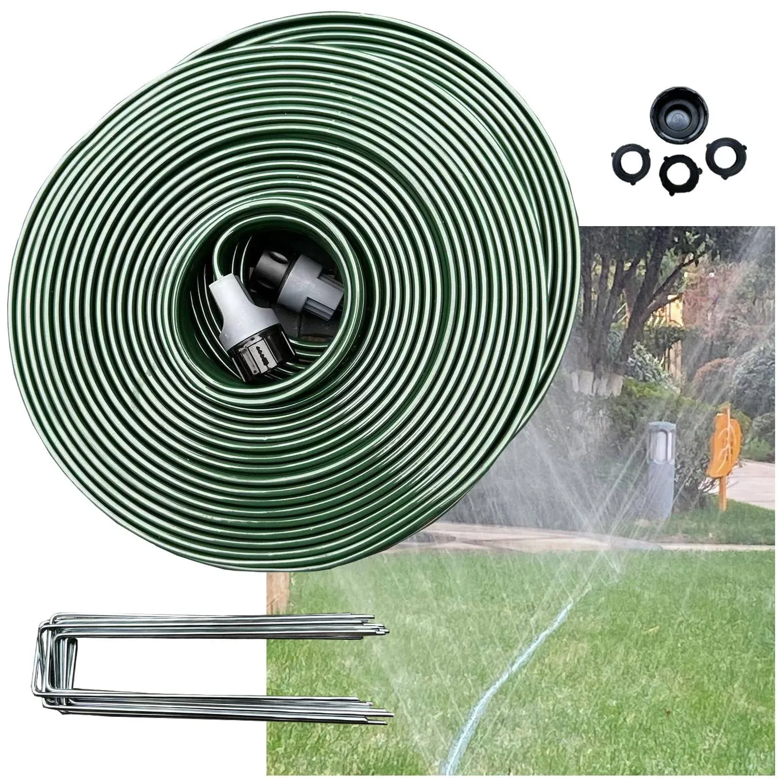 Watoo 2024 Flat Sprinkler Hose for Lawn Watering Garden Soaker Hose with Holes 75 ft