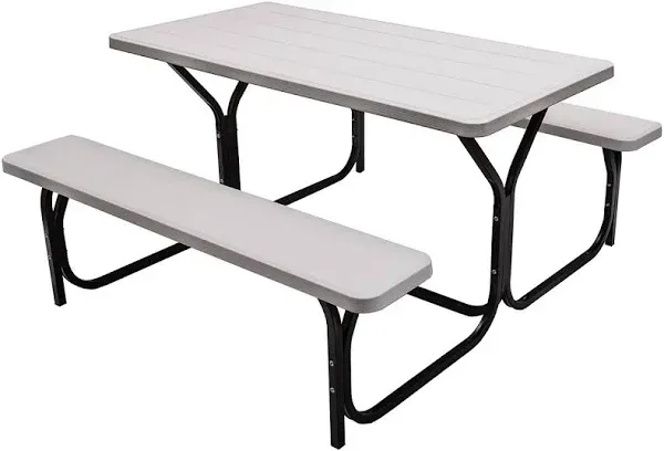 Green All-Weather Metal Outdoor Picnic Table Bench Set with Metal Base