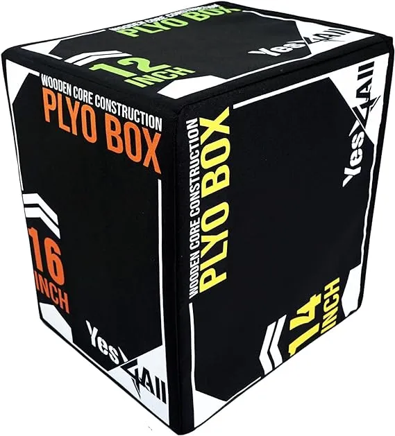 Yes4All 3-in-1 Soft Plyo Box Wooden Core – Gentle for Shins - Non-Slip Multi-Use Plyometric Box for Jumping, Conditioning, and Strength Training – Choose from 4 Different Sizes