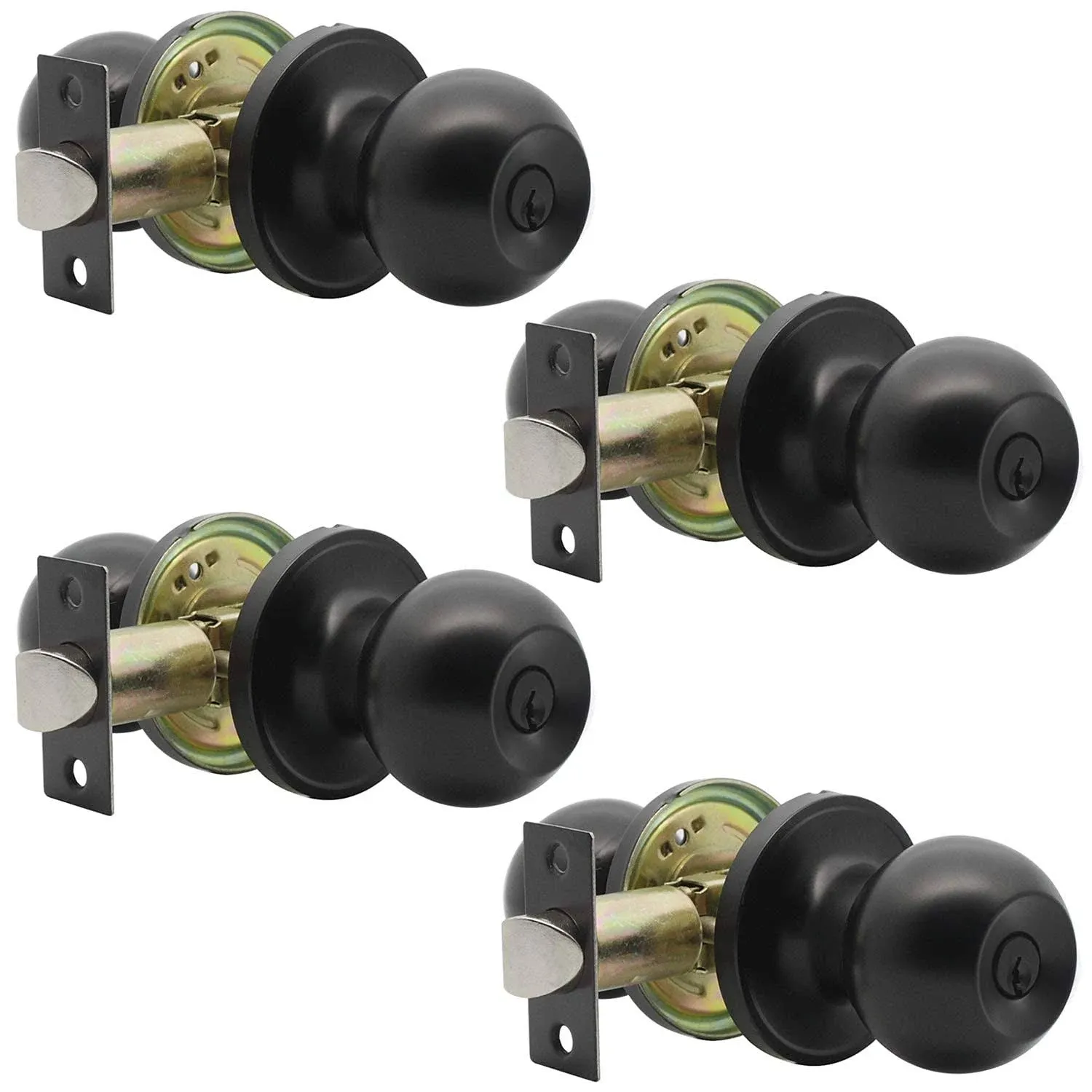 Probrico Flat Black Keyed Alike Entry Door Knobs, Round Door Knobs with Lock and ...