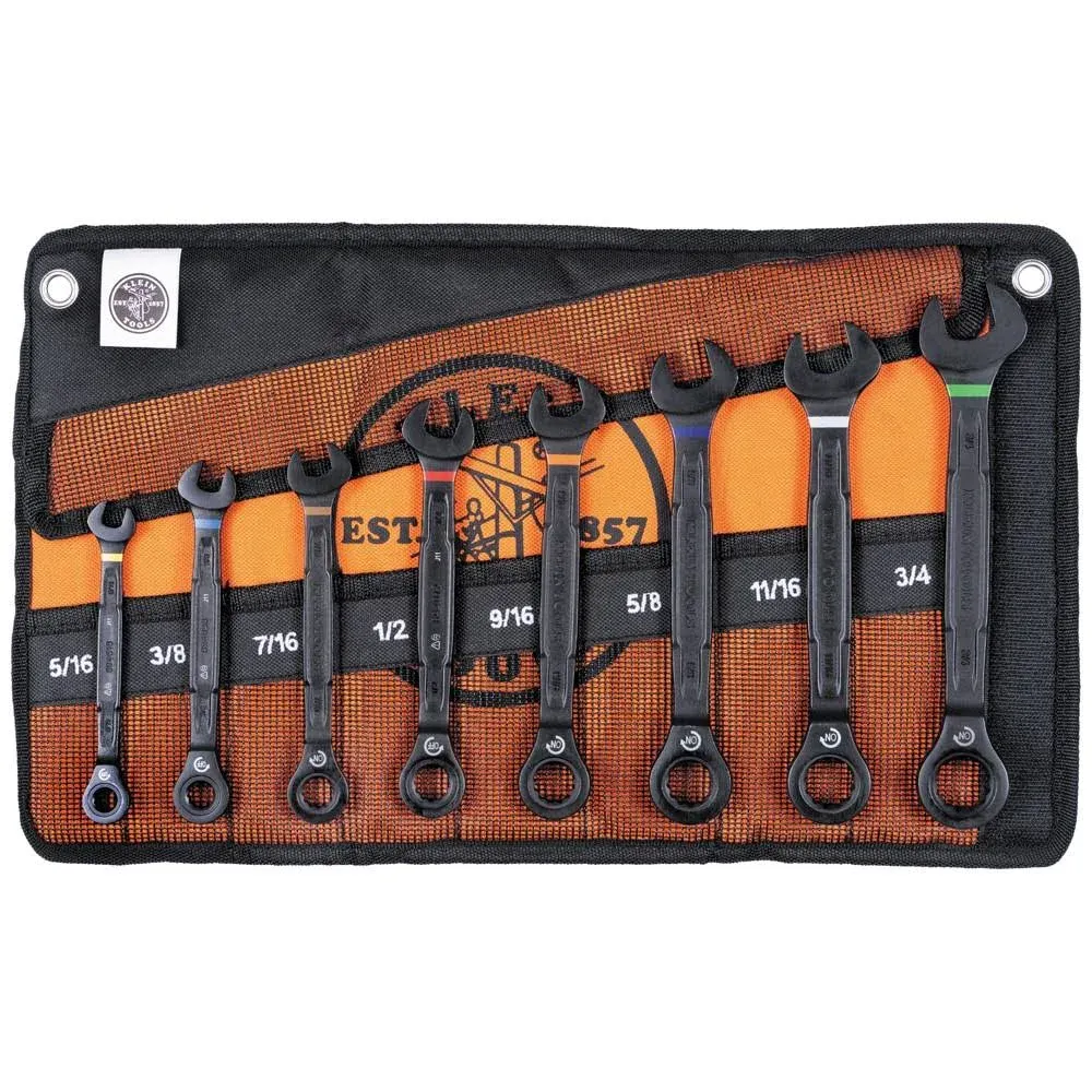 Klein Tools 69408G 8-Piece 90-Tooth Ratcheting Combo Wrench Set, SAE