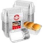 Stock Your Home Disposable Aluminum Mini Loaf Pans with Lids, 1 lb (50 Pack) Plastic Dome Lid Foil Baking Tins, Tin Pans for Cake, Bread, Holiday