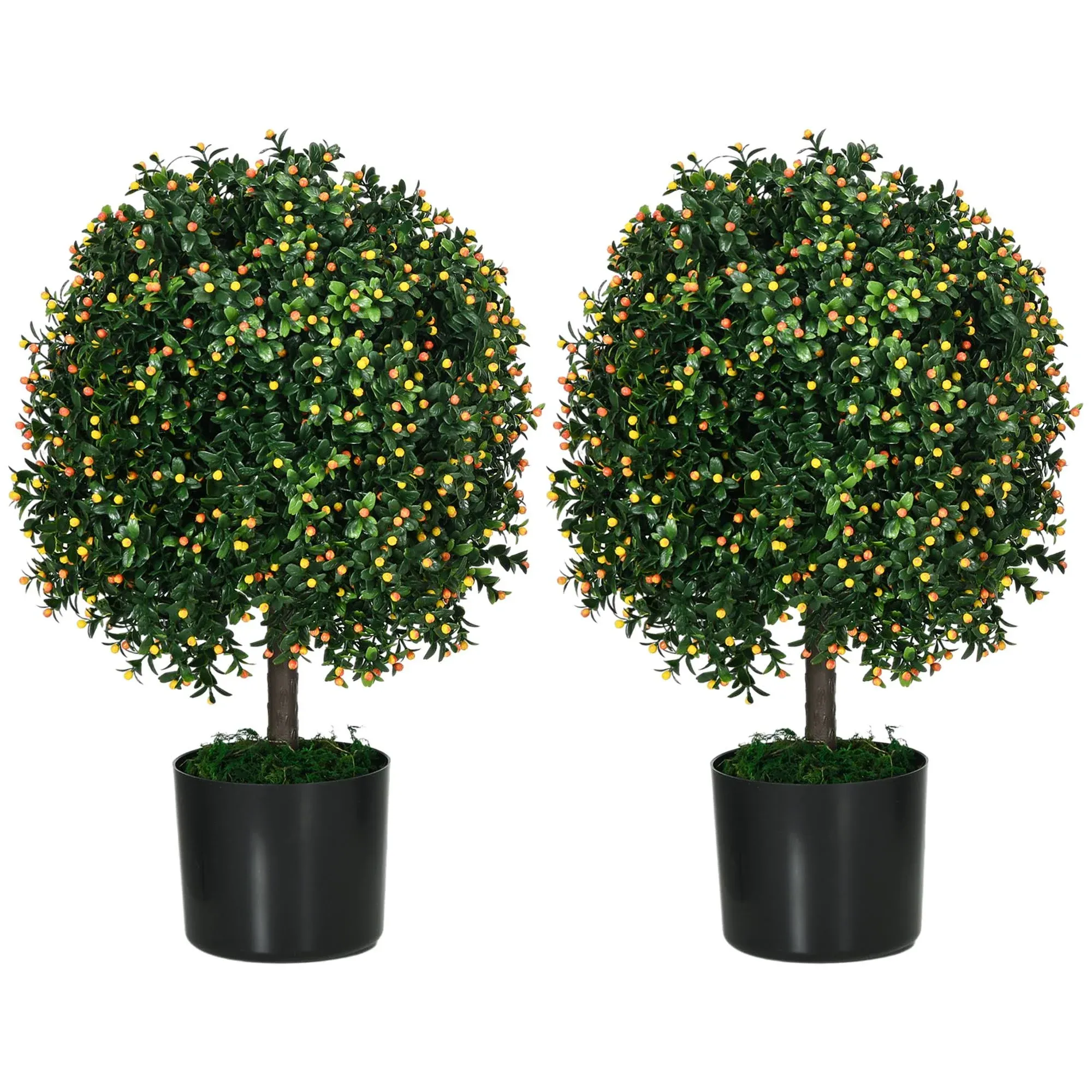 HOMCOM Artificial Topiary Trees 2 Pack 20.75" with Pot and Orange Fruits Boxwood ...