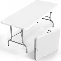 Vingli Plastic Folding Table Portable Long White Table for Indoor Outdoor Use Rectangular with Carrying Handle