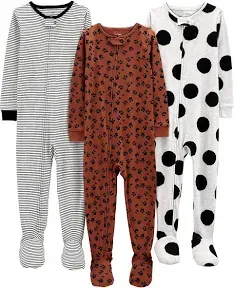 Simple Joys by Carter's Girls' 3-Pack Snug Fit Footed Cotton Pajamas