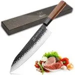 Huusk Japanese Gyuto Chef Knife - 8" Hand Forged Knives, 3 Layers 9CR18MOV High Carbon Kitchen Knife, Professional Sharp Cooking Knife with Ergonomic Handle for Meat, Vegetables, Fish