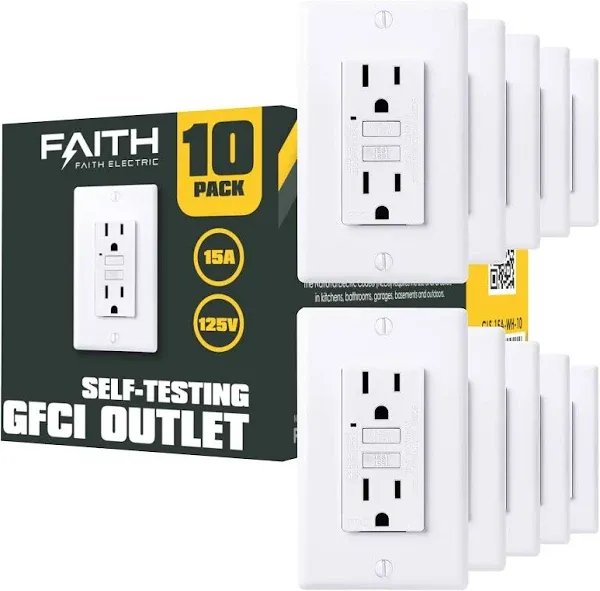 Faith 10-Pack 15A Self-Testing GFCI Outlets