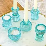 Kate Aspen Ribbed Blue Glass Votive Candle Holder (Set of 6)