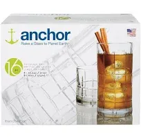 Anchor Hocking Manchester Drinking Glasses Set, 16 Piece Set