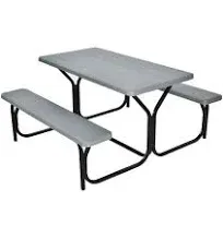 Green All-Weather Metal Outdoor Picnic Table Bench Set with Metal Base