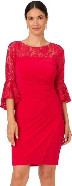 Adrianna Papell Women's Bell Sleeve Sequin Lace & Jersey Sheath Dress